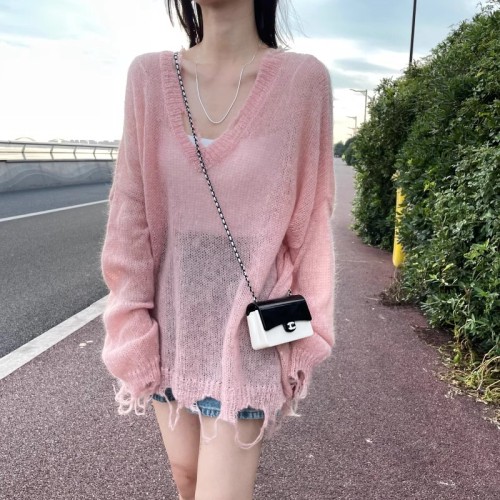 Japanese lazy style hollow fringed knitted blouse in summer with sweet loose niche design and sun protection top