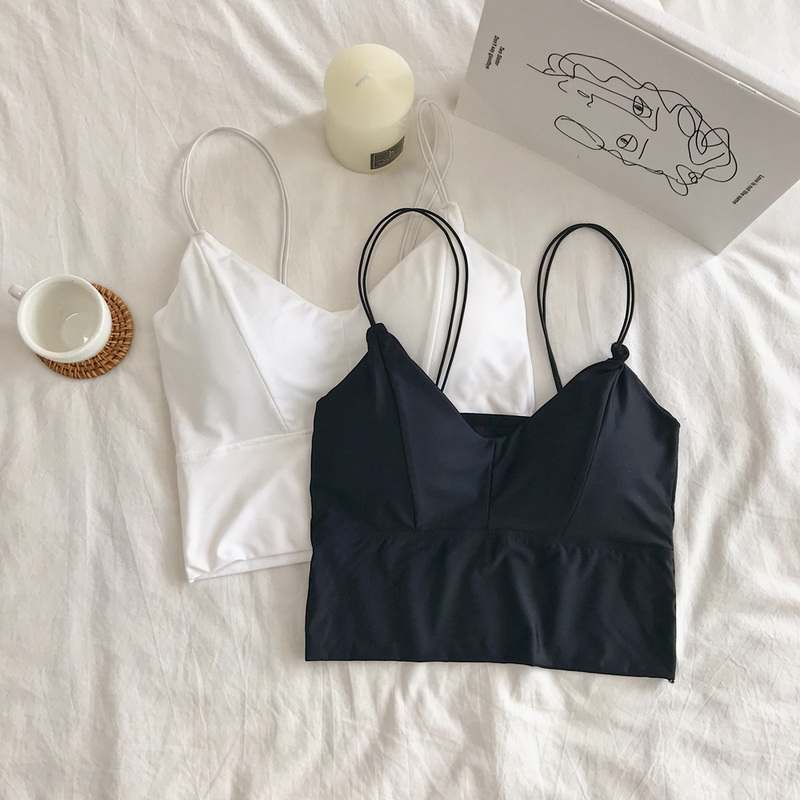 Real shot of Korean style ice silk beautiful back girl girl tube top bottoming camisole anti-exposure underwear with breast pads