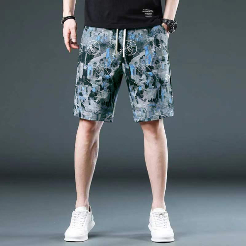 Summer new fashion trendy shorts men's shorts trendy brand popular denim jacquard shorts