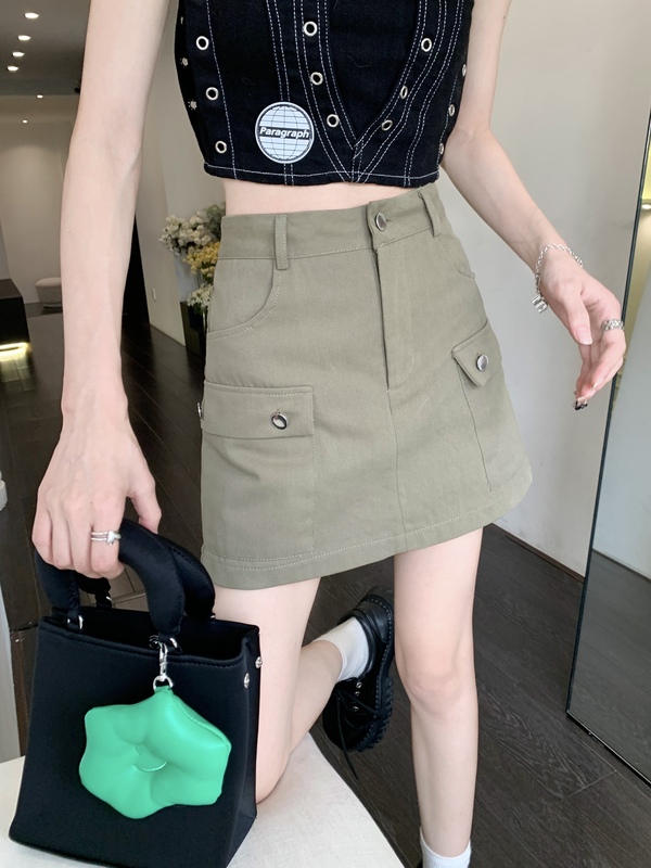 Real shot of hot girl workwear design A-line short skirt high waist versatile slimming skirt for women summer