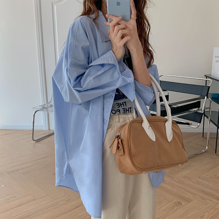 Actual shot of early spring Korean chic versatile macaron multi-color solid color shirt, complete with three labels