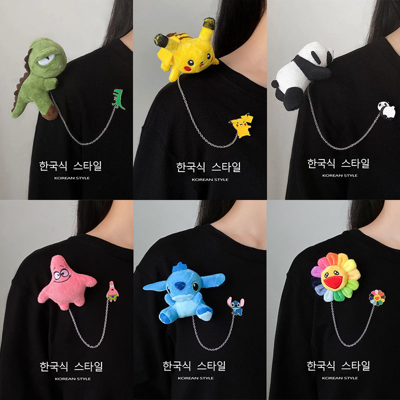 Papa series cute plush panda Pikachu dinosaur doll brooch metal badge bag pin accessories trendy