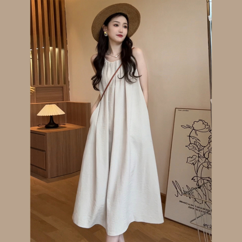 2024 New French Sleeveless Halter Dress Women's Summer Seaside Vacation Fairy Long Dress Beach Dress