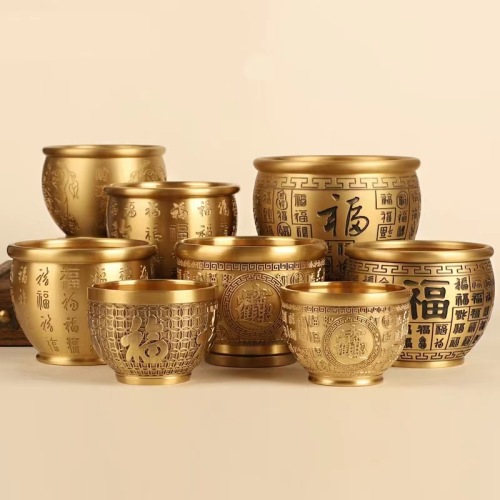 Brass rice jar to attract wealth, Baifu cylinder, cornucopia, small ornaments, carved bowl, incense burner, ashtray, tea, wine cup, gift wholesale