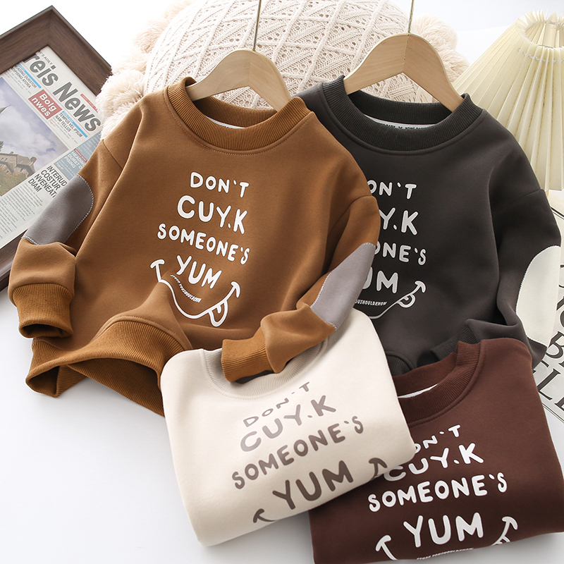 Children's clothing, children's velvet sweatshirt, boys' velvet autumn and winter clothing, Korean style letters, stylish baby thickened tops, trendy YH