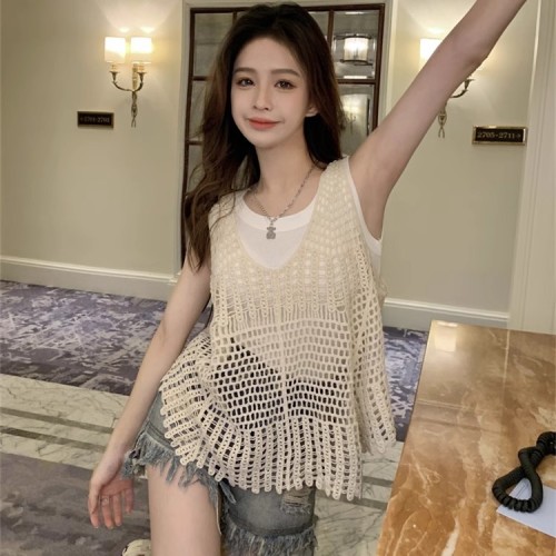 Bohemian style camisole outer blouse women's sweater summer hollow sleeveless vest top design