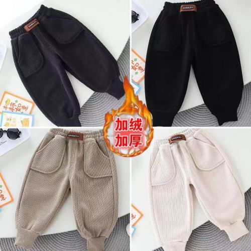 Boys' fleece pants autumn and winter  new male and female baby one-piece fleece pants corduroy children's trousers and sweatpants