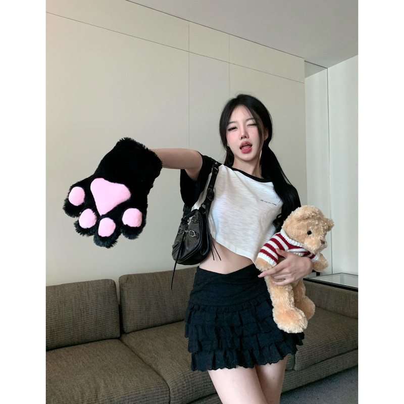 實拍美式校園 竹節棉撞色插肩印花T恤女