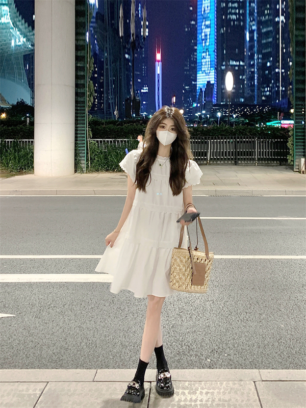 實拍#白色顯瘦蛋糕裙2024夏季小個子連衣裙女高級感