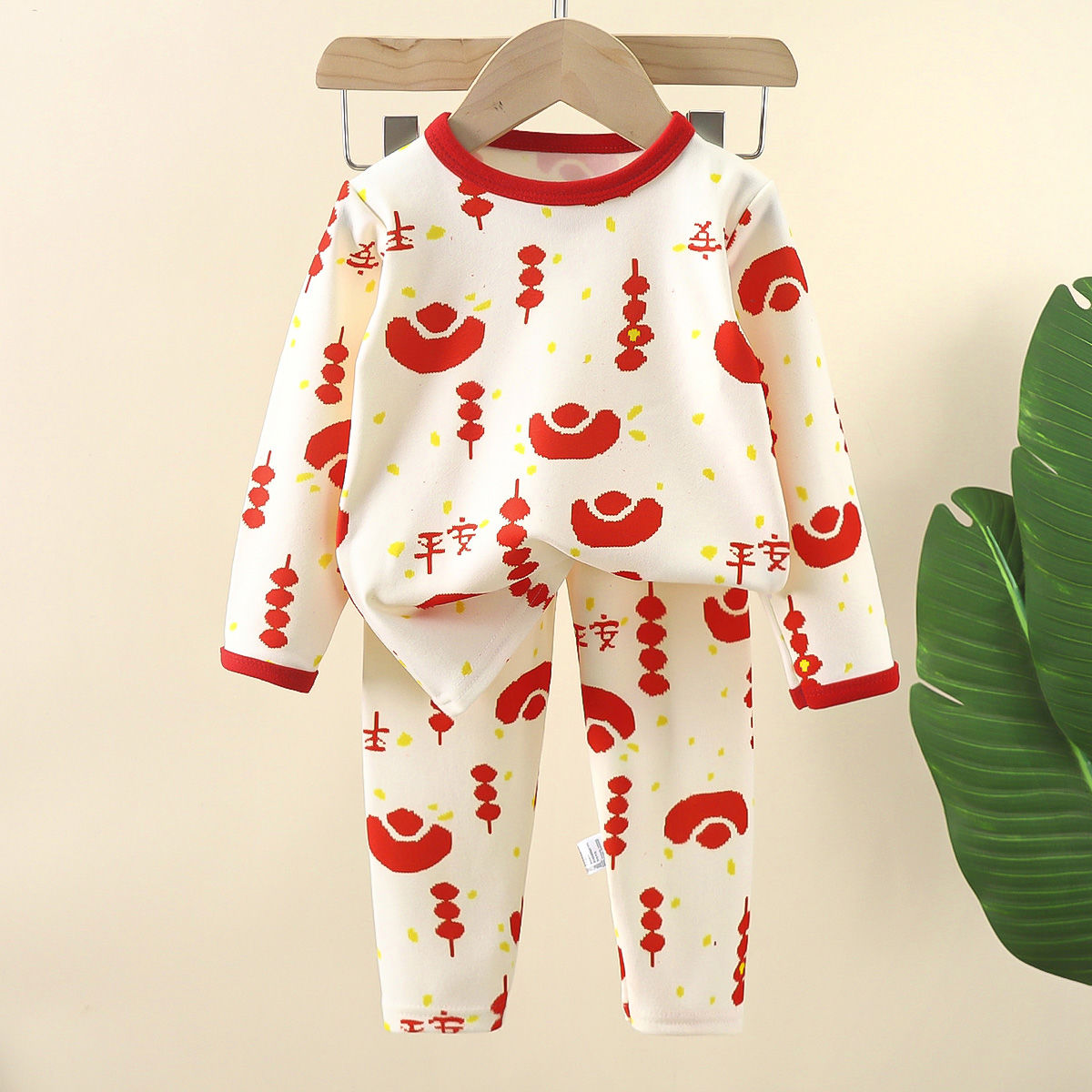 [Hot-selling item] Children's thermal underwear, home clothes set, boys and girls' autumn clothes and long pants, New Year's style pajamas