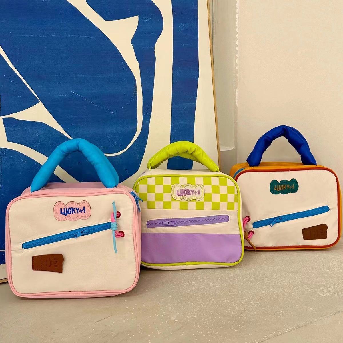 2023 new style cute contrasting color large capacity makeup outing storage bag portable travel ins storage bag