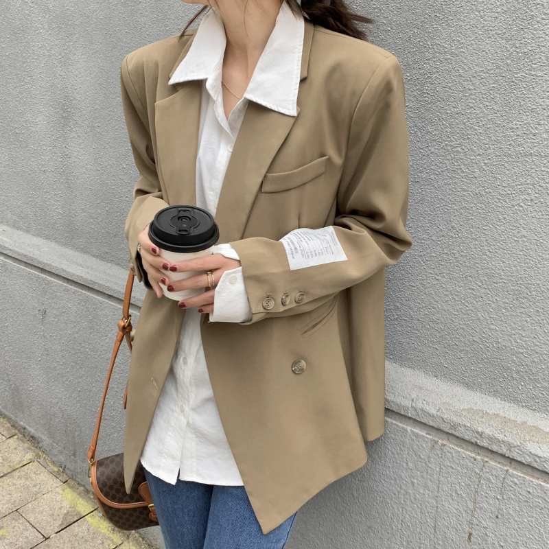 實拍新款韓版休閒氣質西裝外套寬鬆百搭有肩墊西服外套
