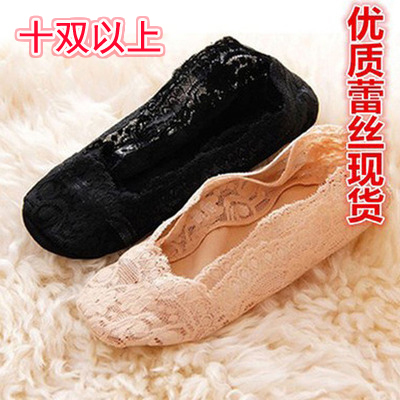 蕾絲船襪女淺口隱形襪子短襪夏季超薄款純棉女式硅膠防滑襪