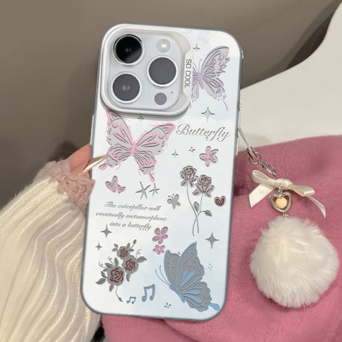 Rose butterfly suitable for iPhone 15/14/13 anti-fall 12/11 creative mobile phone case all-inclusive hard shell cute