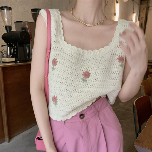 French hollow knitted vest, small vest, women's summer outer wear design, niche and unique suspender short top, inner wear