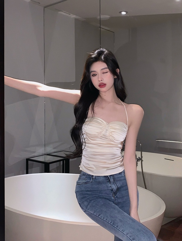 實拍 純欲吊帶背心內搭性感打底外穿高級感辣妹抹胸掛脖上衣
