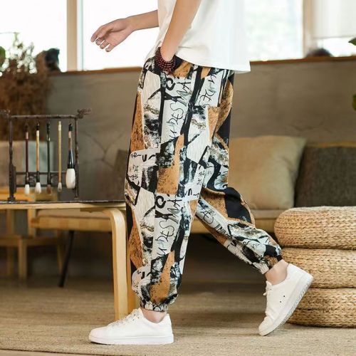 Casual pants men's new summer loose printed pants straight trousers