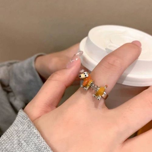 Cute and cute spring dog ring for women, niche design, simple adjustable open ring, personalized and versatile fashion ring