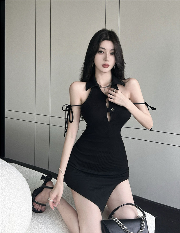 實拍 辣妹不規則下擺修身連衣裙