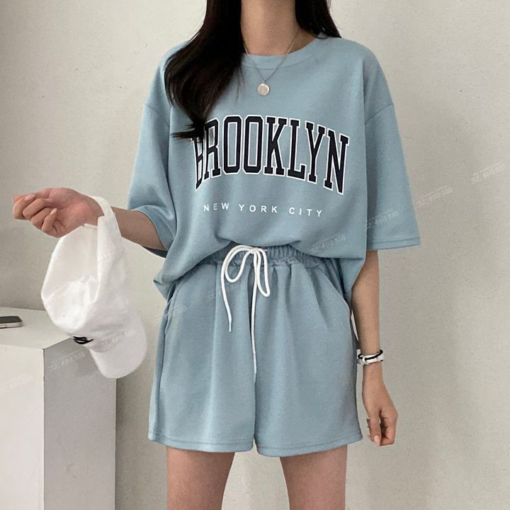 套裝女短袖短褲圓領兩件套新款夏季時尚休閒運動服套裝
