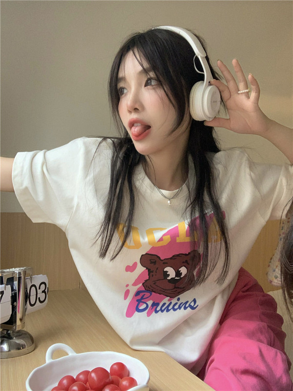 實拍可愛韓系修狗圖案寬鬆T恤