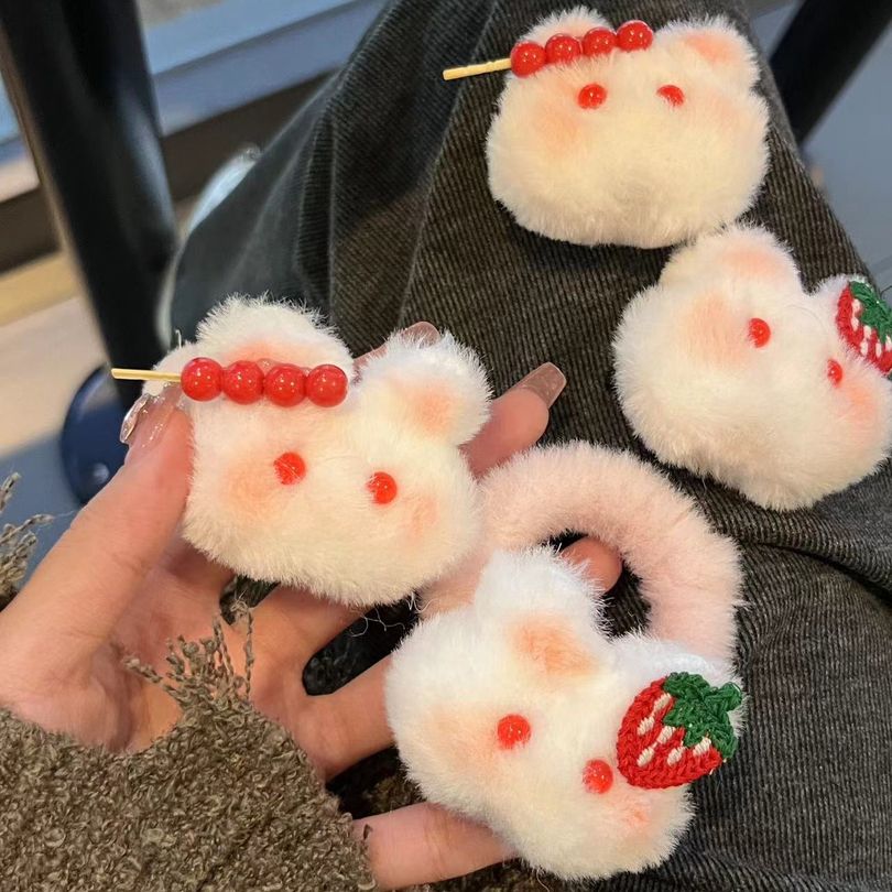 Candied haws rabbit furry hair band hairpin ins female soft cute cute blush rabbit hair rope student ponytail hair accessory