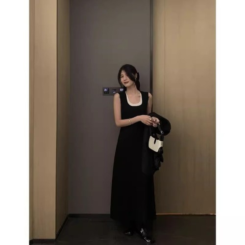 2024 new summer style long over-the-knee contrasting color slimming knitted dress long skirt