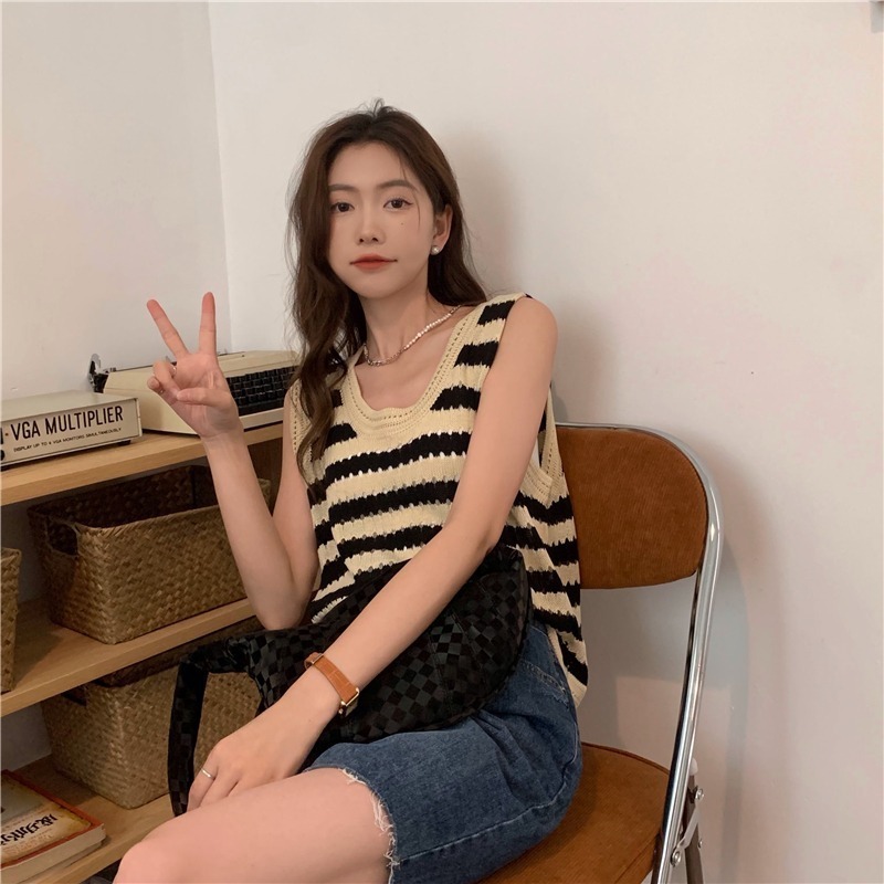 條紋針織吊帶背心女內搭時尚洋氣時髦夏季設計感小眾外穿辣妹上衣