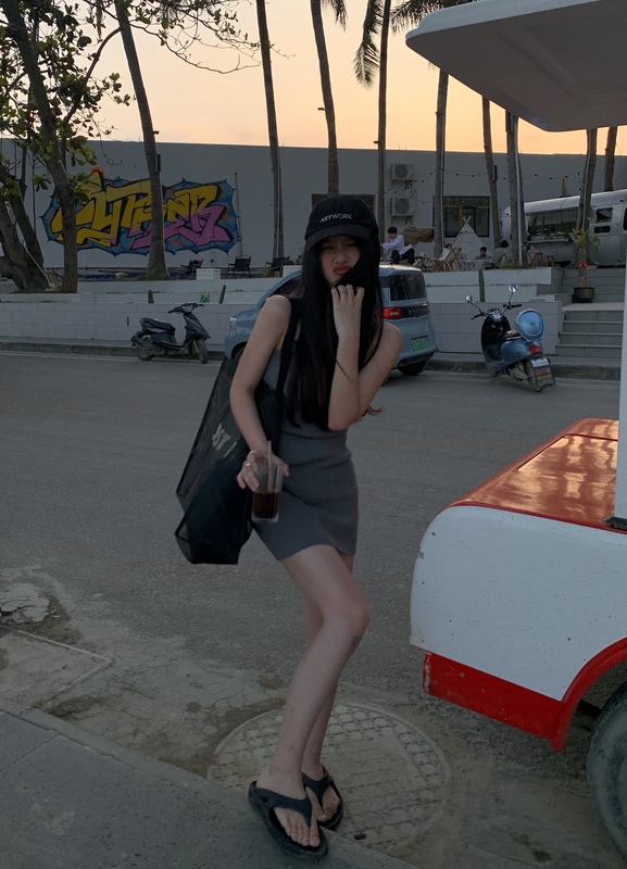 實拍監控 sexy girl 針織工藝磨毛 百搭修身無袖高級灰工字連衣裙