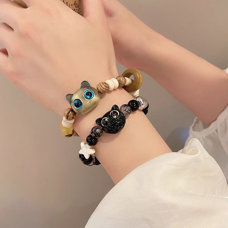Cat kitten beaded bracelet ins niche design cat couple bracelet girlfriend gift ceramic hand jewelry