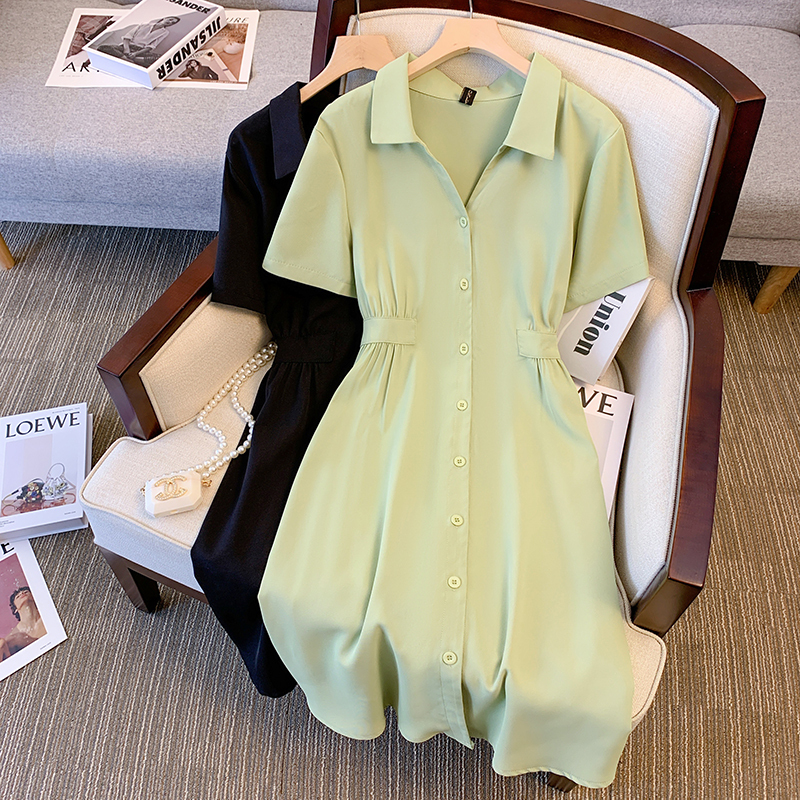 Actual shot of the 2024 new summer style fat mm fashionable and versatile slimming waist style elegant small lapel dress