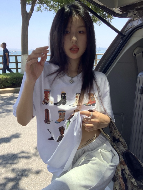 實拍監控 清爽基礎Tee 百搭不挑人復古印花寬鬆圓領套頭短袖T