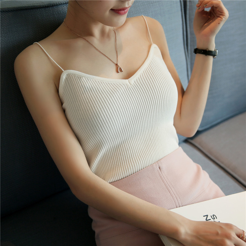 女裝韓版修身豎紋針織打底衫性感顯瘦簡約細吊帶背心女春季