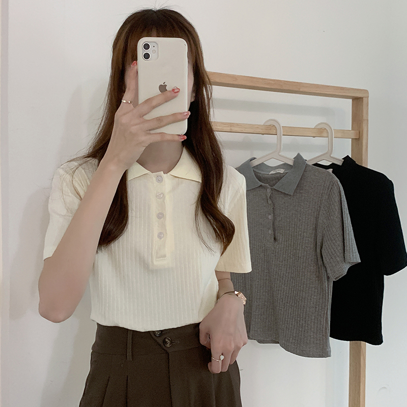 實拍 修身百搭Polo衫短袖女學生上衣