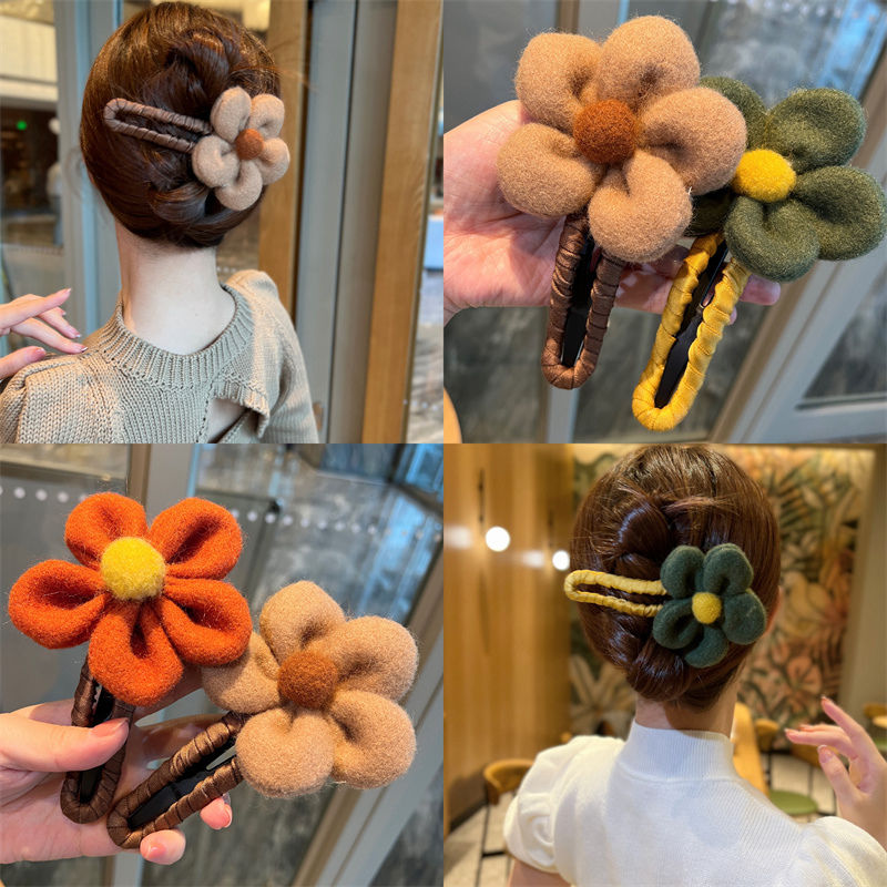 Flower plush duckbill hairpin for women 2023 new style back head grabber high-end hairpin hairpin