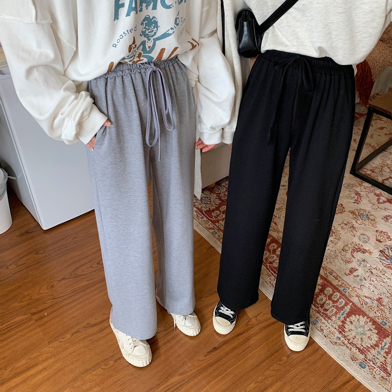 實拍  2024夏季韓版垂感寬鬆高腰休閒褲長褲女顯瘦直筒闊腿拖地褲