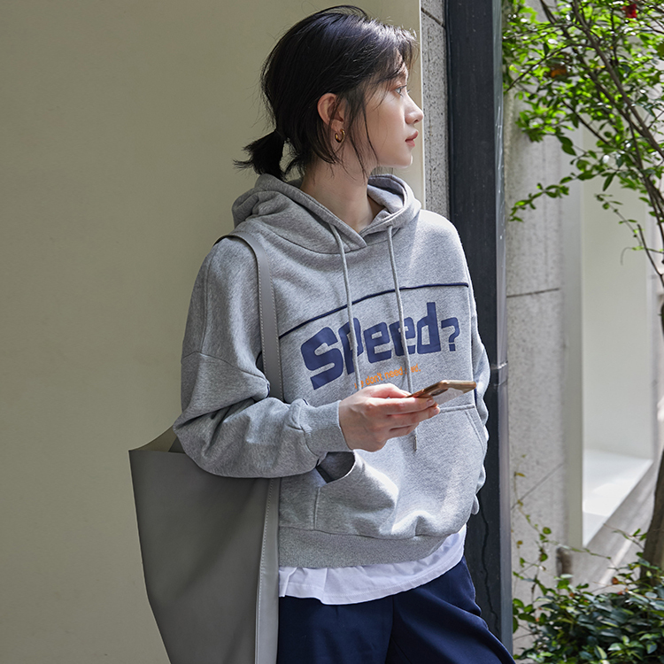 實拍 印花連帽衛衣女學生韓版2024春季新款寬鬆款上衣