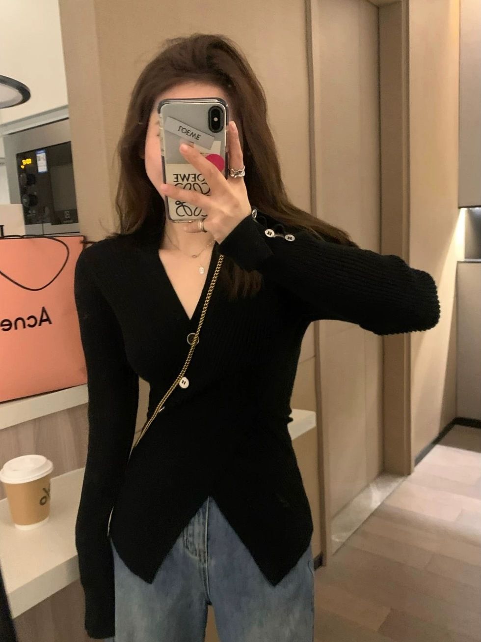 MINETTE slim paper figure V-neck A4 waist slim pure lust style knitted sweater cross slit long-sleeved top