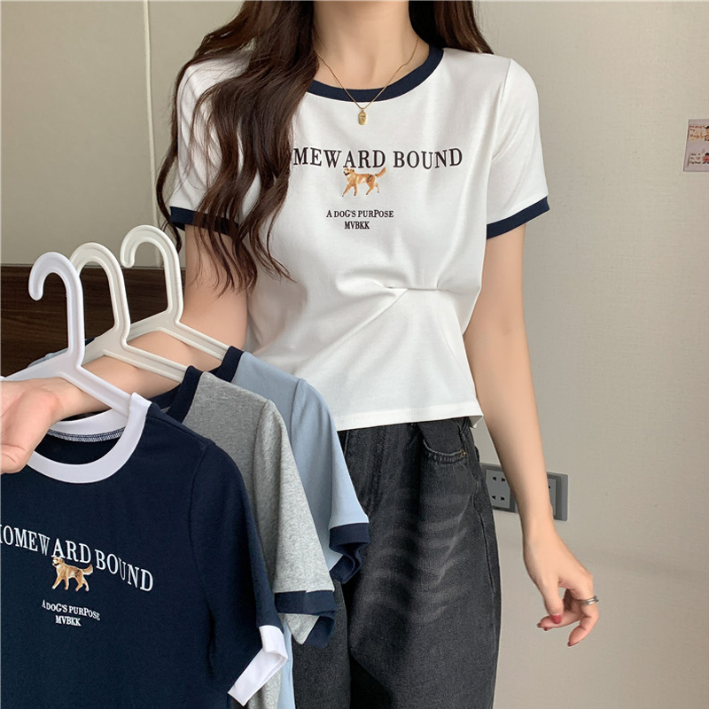 實拍 新款短袖t恤女高腰短款港味上衣