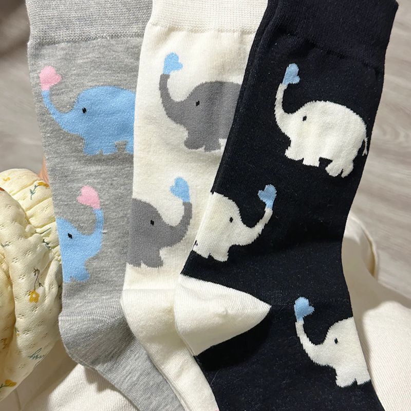 Popular socks for teenagers, women's spring and summer Korean version of Little Elephant Seamless Thin Socks, Chinese and Japanese cute and sweet girls' mid-calf socks
