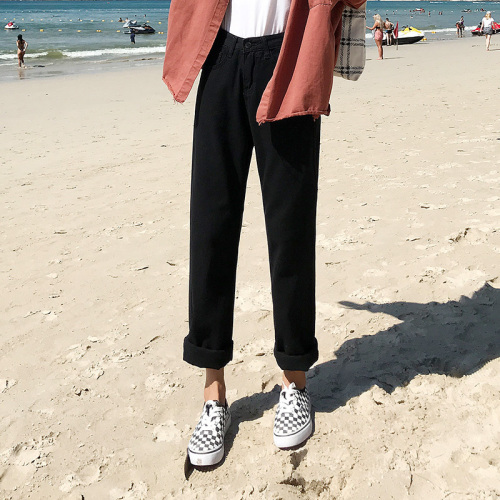 Spring and Autumn Jeans Women's White Apricot Slim High Waist Loose Dad Nine Points Straight Harem Wide Leg Carrot