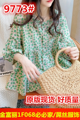 娃娃衫上衣年夏季韓版寬鬆圓領甜美燈籠袖蓬蓬碎花百搭襯衫女