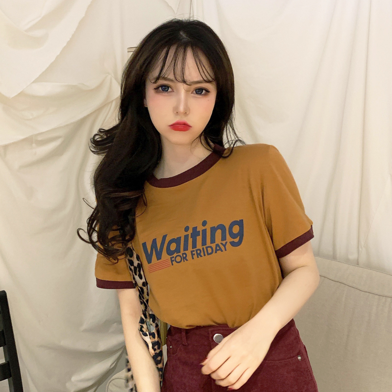 夏季新款 實拍 6535拉架棉 學生百搭韓版ins短袖t恤女印花