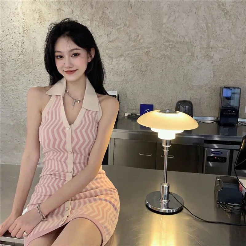 官方圖氣質修身無袖掛脖短裙女2024夏季新款收腰顯瘦辣妹針織裙潮