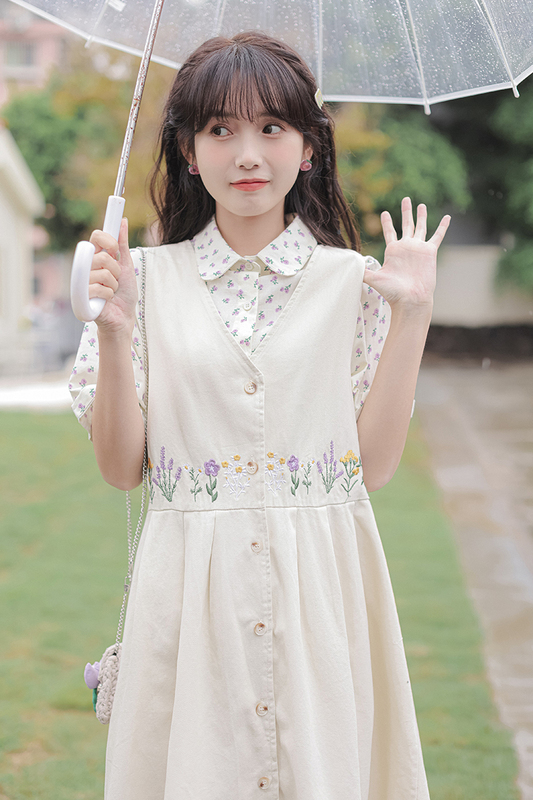 實拍2024夏日系桔梗背帶裙女夏季法式復古甜美長裙大碼連衣裙