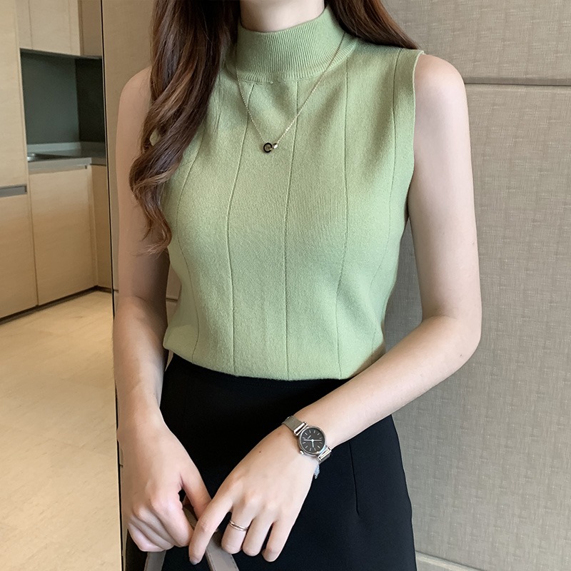 官方圖2024夏季新款半高領無袖背心打底衫女外穿修身針織衫上衣潮