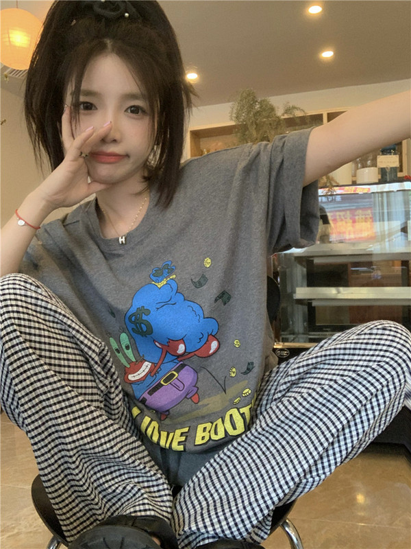 現貨實拍韓版寬鬆卡通印花短袖T恤