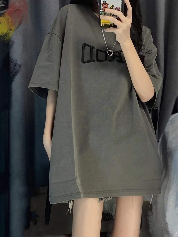純棉新款原版刺繡美式復古短袖t恤歐美高街港味情侶