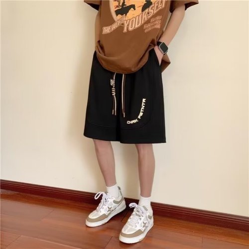 New men's casual shorts, boys' summer loose elastic five-quarter pants, knitted sweatpants, straight sports pants for men