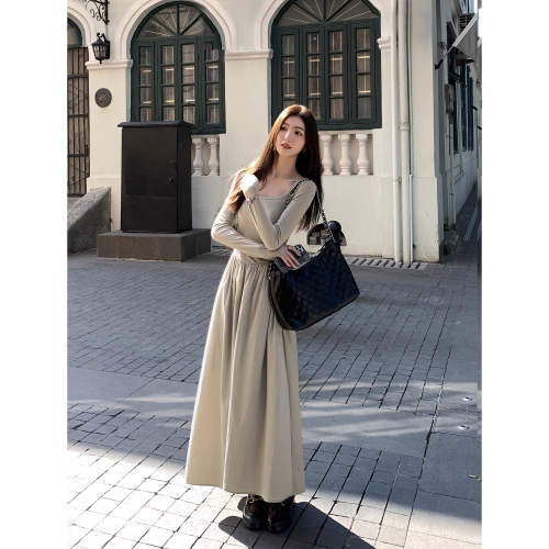 French tea break black long-sleeved dress for women summer 2024 spring and autumn new high-end Hepburn style waist long dress